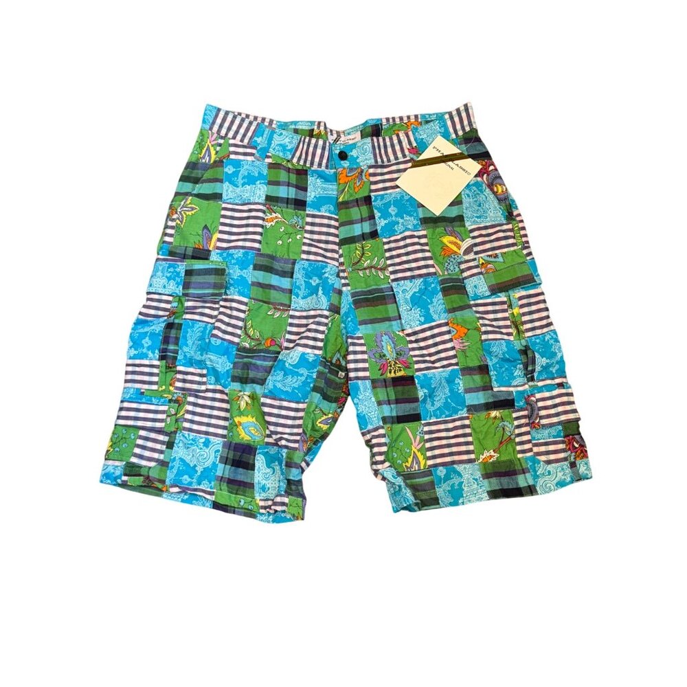 Vintage Phat Classic Patchwork Shorts Men 38 Multicolor Floral Plaid Cotton Casu